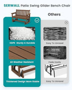 SERWALL 2 Person Patio Glider Bench, HDPE All Weather Swinging Bench, Brown
