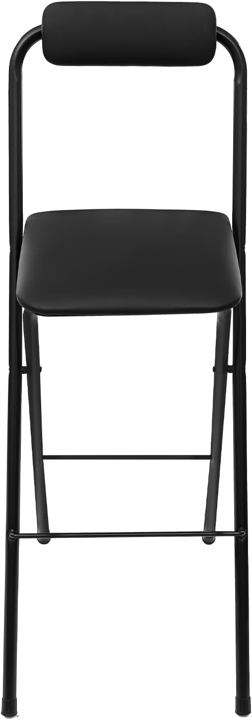 LOYALHEARTDY 1 Pcs Folding Stool, 29.5 in Folding Counter Height Bar Stool with Backrest Cushioned Padded Folding Stool Portable Bar Stool for Camping Kitchen Home Office (Black, 29.5 in)