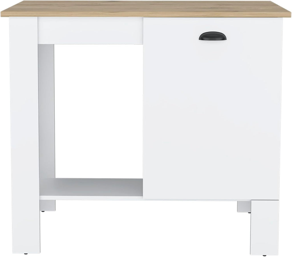 Kitchen Island, Single Door Cabinet, Shelf White/Macadamia | Includes two internal storage shelves for organized kitchen essentials