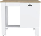 Kitchen Island, Single Door Cabinet, Shelf White/Macadamia | Includes two internal storage shelves for organized kitchen essentials