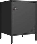 Steehoom Metal Lockable Nightstand, Single Door Locker Metal End Table Small Bedside Storage Cabinet for Living Room, Bedroom, Dorm, 21.26”H X 15.75”W X 15.75”D (1 Door, Black)
