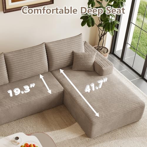 95" Cloud Sectional Couch with L-Shape Chaise, Modular Comfy Sofa Chaise Longue, Upholstered Corduroy Couches Sleeper with Deep Seat for Living Room Bedroom, No Assembly Required(Camel, Right Facing)