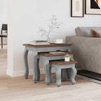 Nesting Table Set 3 Pieces Solid Mahogany Wood | Antique Style, Handmade Vintage, 3 Different Sizes, Durable Side Tables for Living Room