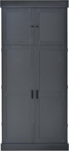 77'' Tall Freestanding Kitchen Pantry, Modern Cupboard Storage with Adjustable Shelves,Door Shelves, Drawers and Wine Racks,for Dining Living Room (Grey-A)
