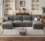Modular Sectional Sofa, 132" U Shaped Couch with Storage, Chenille | High Resilience Foam, 22" Seat Depth, Movable Ottoman, Comfy Chenille, Easy Assembly, Dark Gray