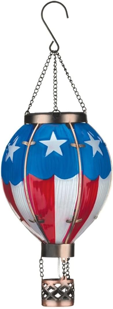 Regal Art & Gift Hot Air Balloon Solar Lantern – Hanging Solar-Powered LED Lights, Waterproof Portable Decorative Outdoor Lamp Made of Metal & Glass for Garden, Patios & Pathway – Americana (Small)