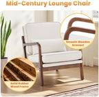 DUMOS Mid Century Modern Accent Chair, 16'' Seat Height Cozy Lounge Chair | Upholstered Armchair with Waist Cushion and Wood Frame for Living Room, Bedroom, Reading Nook, Balcony, Ivory White