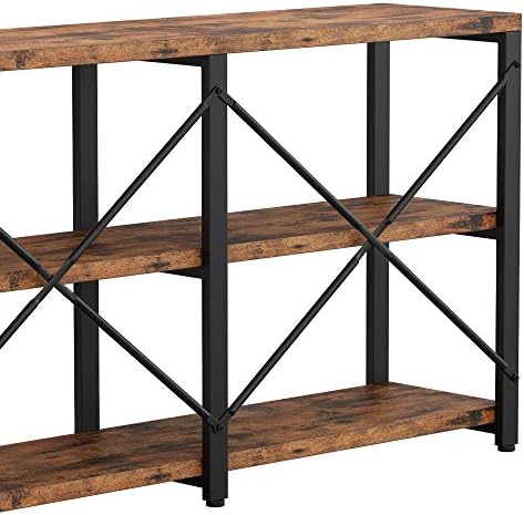IRONCK Console Table, 3-Tier 55 in Entryway Table, Vintage Brown | Engineered wood shelves, 300 lb shelf. P2 MDF, X-bracing, adjustable feet. Anti-tip kit for entryways or living rooms.