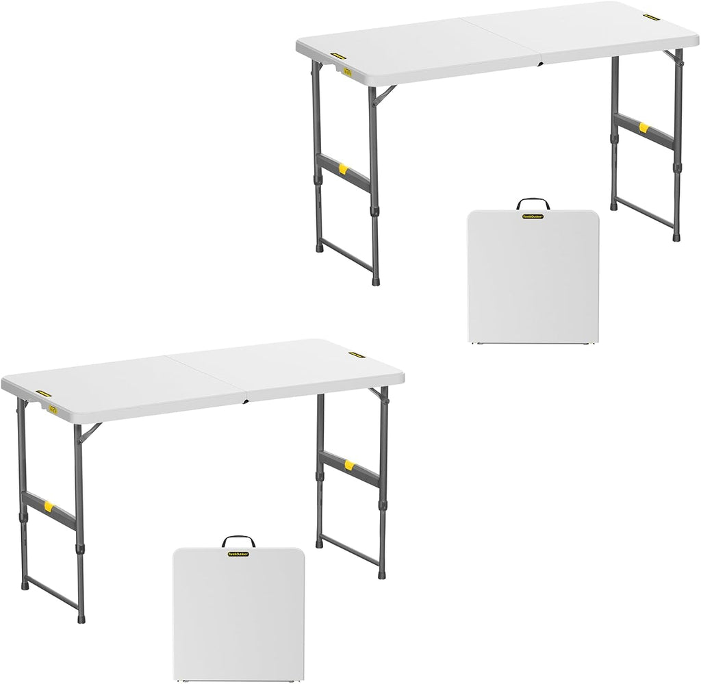 FanttikOutdoor Folding Table 4 Foot Quick Adjust Portable Plastic 4 Heights | Effortless Adjustable Height Small Card Table, Fixing Lock, Indoor Outdoor Use for Party Camping, 2-Pack White Zeta X4 Pro