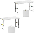 FanttikOutdoor Folding Table 4 Foot Quick Adjust Portable Plastic 4 Heights | Effortless Adjustable Height Small Card Table, Fixing Lock, Indoor Outdoor Use for Party Camping, 2-Pack White Zeta X4 Pro