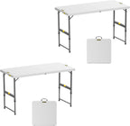 FanttikOutdoor Folding Table 4 Foot Quick Adjust Portable Plastic 4 Heights | Effortless Adjustable Height Small Card Table, Fixing Lock, Indoor Outdoor Use for Party Camping, 2-Pack White Zeta X4 Pro