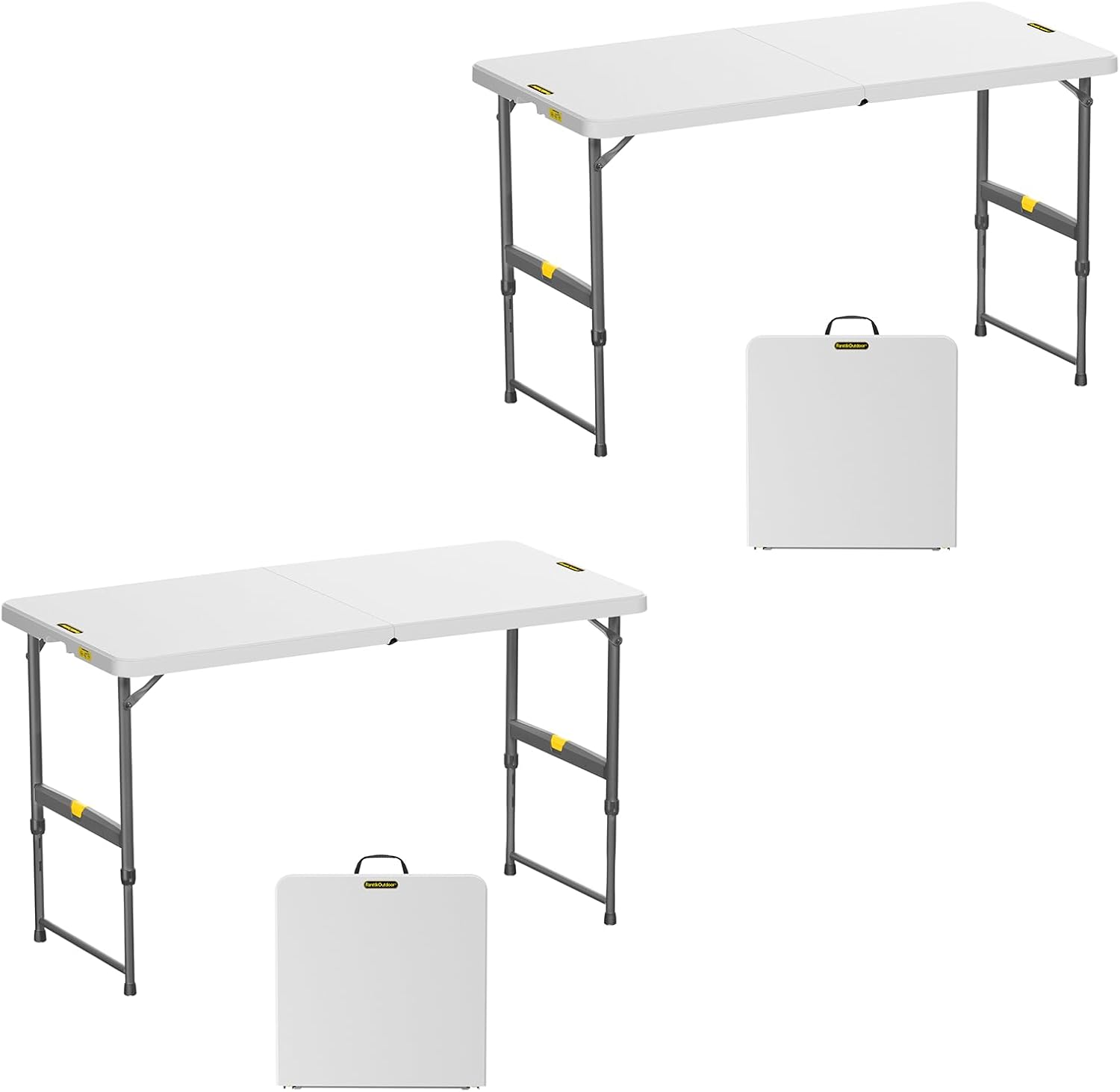 FanttikOutdoor Folding Table 4 Foot Quick Adjust Portable Plastic 4 Heights | Effortless Adjustable Height Small Card Table, Fixing Lock, Indoor Outdoor Use for Party Camping, 2-Pack White Zeta X4 Pro