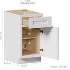 Kitchen Base Cabinets with Drawers, 18" Wide 24 Inch Deep RTA Storage Cabinet with 2 Shaker Doors, Modern Solid Wood Furniture, Easy to Assembly for Pantry, Laundry Room, Coffee Bar - White