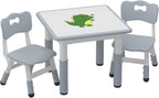 IDEALHOUSE Height Adjustable Kids Table and 2 Chairs Set,Dark Grey | 23.6 Inch Square Tabletop, Non-Slip Leg Pads, Wood Grain Composite Surface, Multi-Activity Use