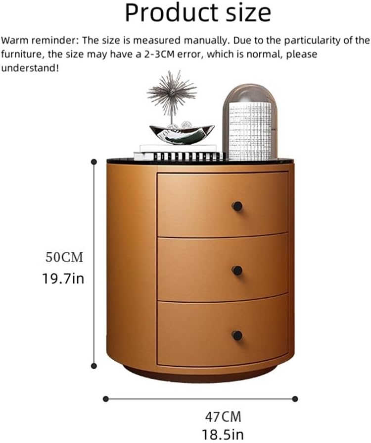 Bedside Table, Round Nightstand Night Stand Modern Nightstand Bedside Table with Drawers Modern Rounded Corner Leather Bedroom Storage Cabinet for Living Room Bedroom(White)