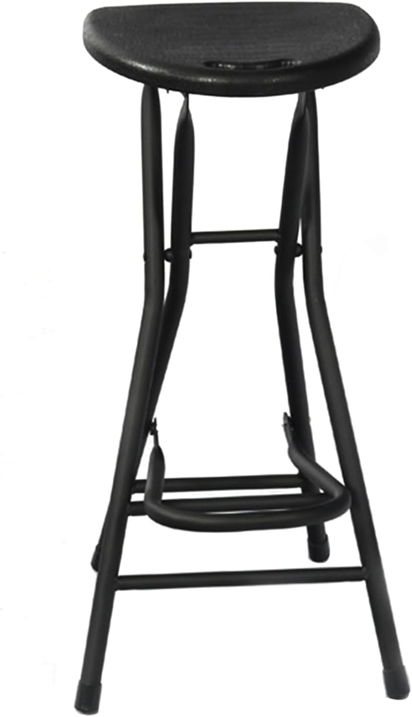 28 inch Black Bar Stool,Portable Stool for Adults Foldable Stools with Handle,Collapsible Heart-Shaped Folding Counter Height Stools Chair for Camping Kitchen,Loads 250 Lbs,1 Pack