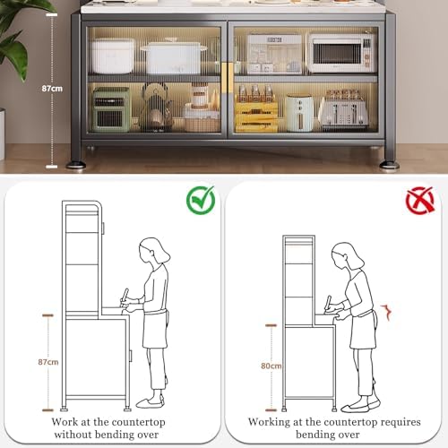 JKGHK Kitchen Pantry Storage Cabinet, Kitchens Baker's Rack with Acrylic Cabinet Door, Buffet Cabinets On Wheels with Pegboard, for Garage Pantry Home Spices(White,47x69in)