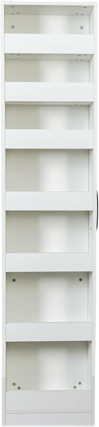 7 Tier Pull-Out Storage Cabinet with Handle & Wheels, Tall Narrow Spice Rack Next to Fridge, Wood Food Pantry for Kitchen, Dining Room, White