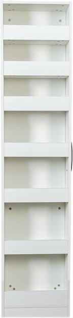 7 Tier Pull-Out Storage Cabinet with Handle & Wheels, Tall Narrow Spice Rack Next to Fridge, Wood Food Pantry for Kitchen, Dining Room, White