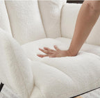 Glider Chair for Living Room Tufted Upholstered Teddy Fabric Rocking Chair with Metal Frame,Pink (Ivory + Teddy)