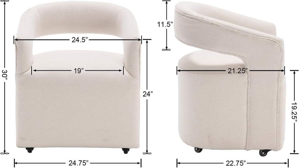 DUOMAY Modern Upholstered Dining Chairs with Swivel Casters - Set of 4 - Contemporary Linen Barrel Back Accent Side Chair Desk Chair for Dining Room Living Room Kitchen, Beige