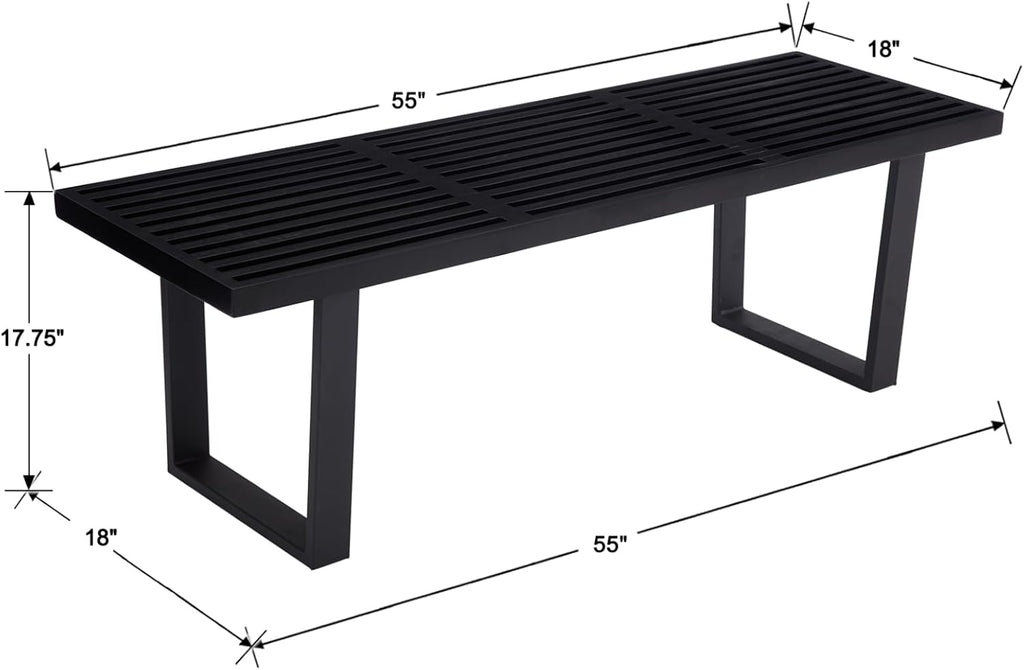 55" Black Wood Entryway Bench, Industrial End of Bed Bench for Bedroom, Wooden Dining Bench with Black Metal Frame, Long Bench Ottoman Bench for Living Room Foyer Indoor Hallway