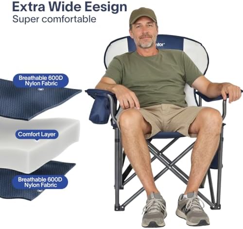 Alvantor Heavy Duty Folding Camping Chair, 500 LBS Oversized Outdoor Chair with Padded 600D Nylon Seat, Insulated Cooler Pocket, Portable for Hiking, Sports, Backyard