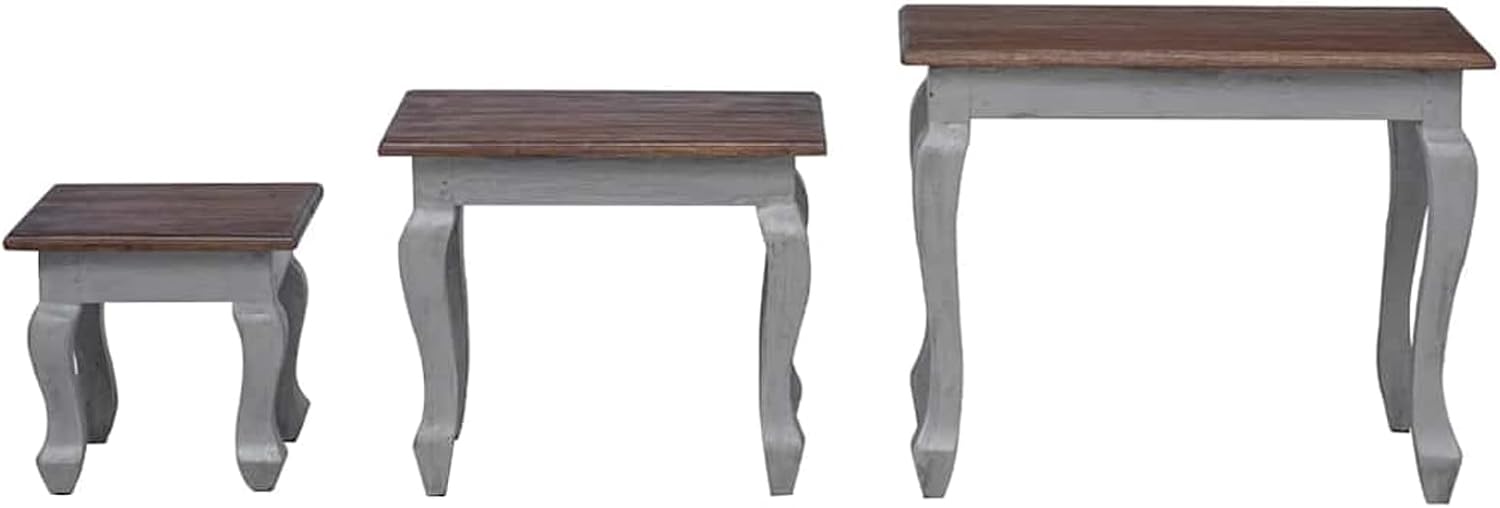 Gecheer 3 Piece Nesting Tables Set, Solid Mahogany Wood Side Tables, Antique Vintage Style End Tables for Living Room, Handmade Sturdy Coffee Table Set with Natural Imperfections, 3 Sizes