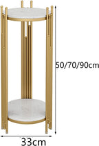 Marble Look -Tier Storage Telephone Table - Tall Slim Plant Stand, Stylish Round Side Table for Living Room, Patio Decor & Corner Bedside Table