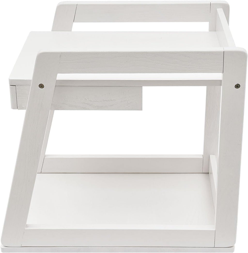 Wood End Table with Drawer, 2 Tiers Side Table with Open Storage Mobile Couch Table Floor Rolling Cart with Large Capacity White for Bathrooms Living Room Office