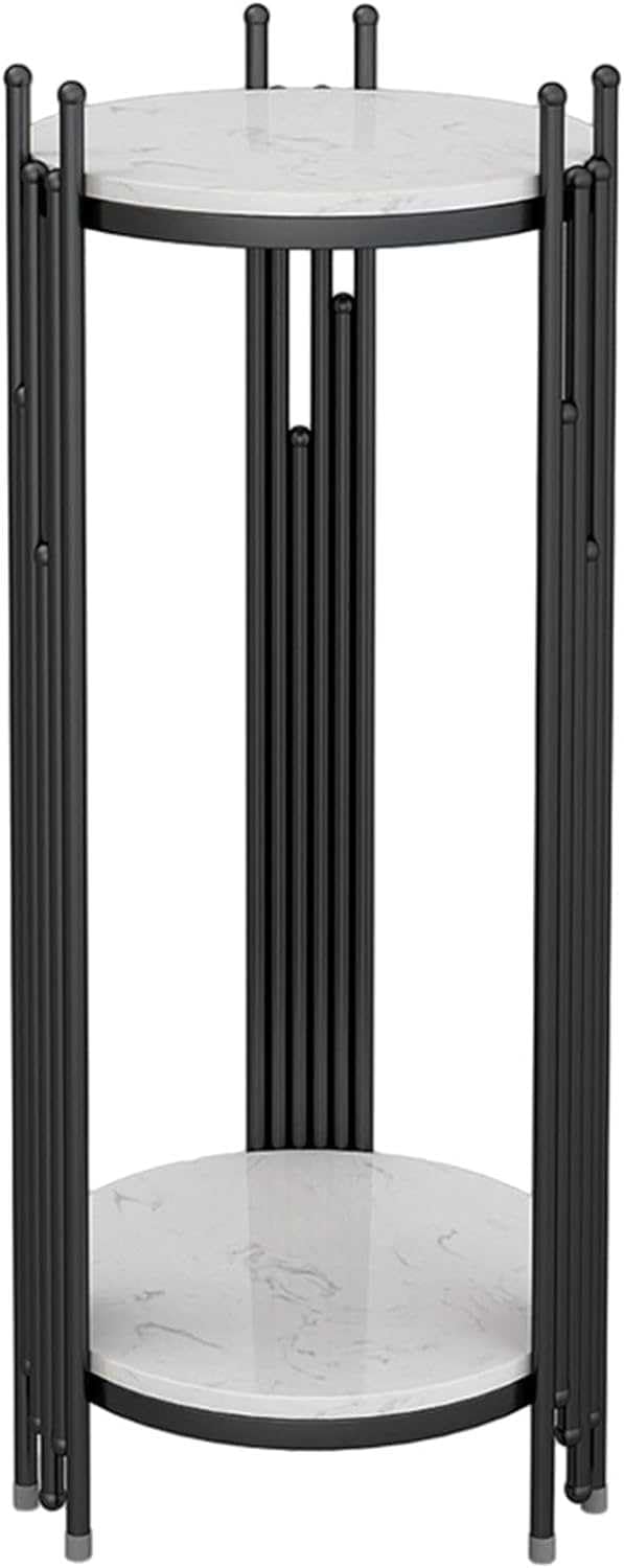Marble Look -Tier Storage Telephone Table - Tall Slim Plant Stand, Stylish Round Side Table for Living Room, Patio Decor & Corner Bedside Table