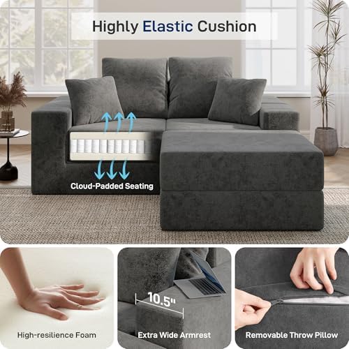 Cloud Modular Sectional Sofa, Comfy Couch for Living Room, Modern L-Shaped Couch with Reversible Chaise, Customizable Sleeper Sofa Bed with Non Slip, No Assembly & Deep Seat, Dark Grey