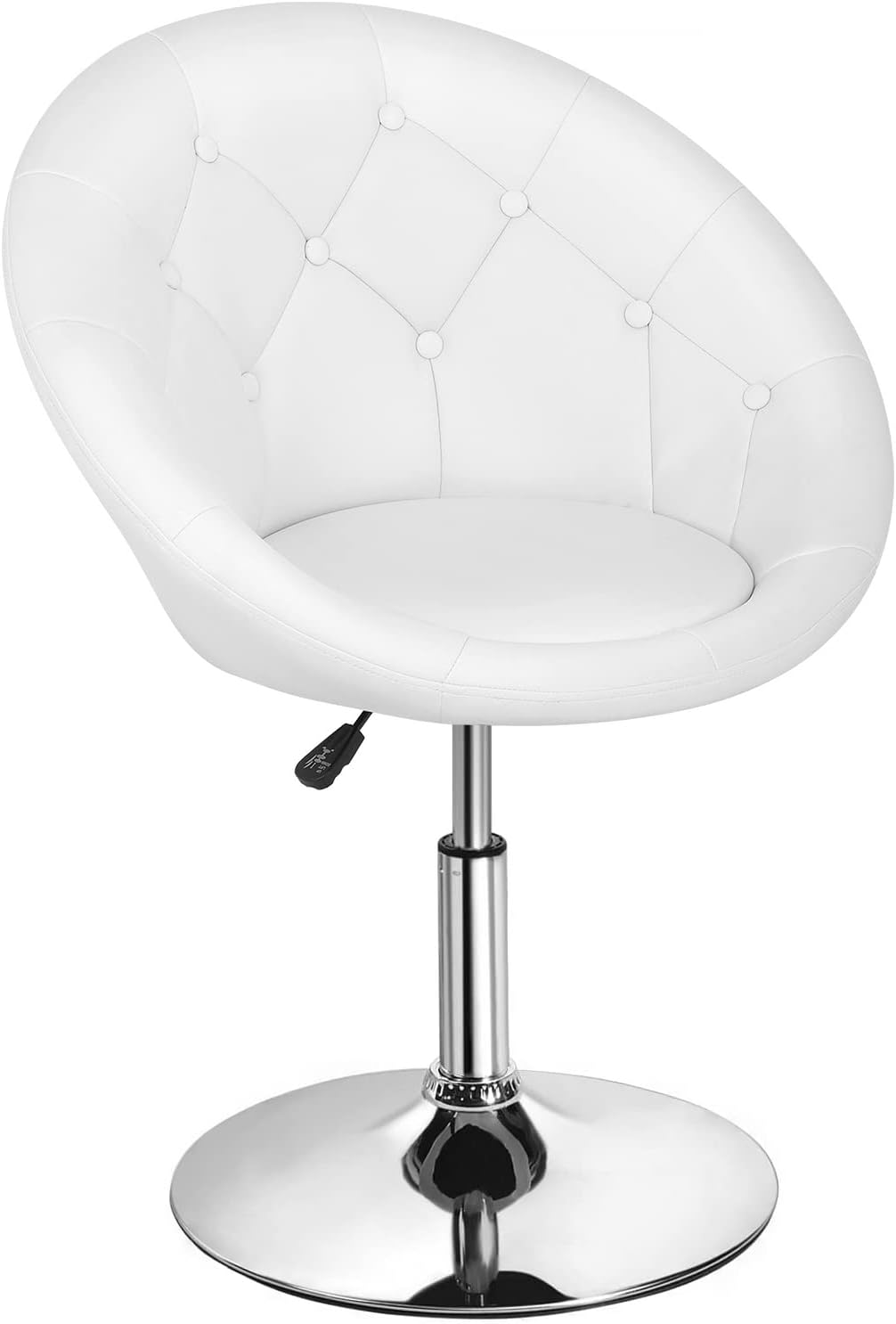 PayLessHere Living Room Vanity Chair Makeup Chair Swivel Accent Chair Round Back Height Adjustable PU Leather Modern Chair for Makeup Room Small Desk,White
