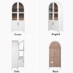 71" Tall Wooden Arched Storage Cabinet, Kitchen Pantry Cabinet with Hidden Drawer & Glass Door for Kitchen, Dining Room, Living Room and Bathroom (White)