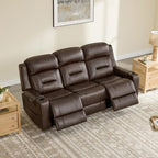 Watson & Whitely Genuine Leather Lay Flat Power Reclining Sofa, Brown | 3-Seater Recliner Couch, Power Headrests, Cup Holders, USB & Type-C Charging Ports, Electric Reclining, Living Room