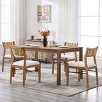 BESTANO Modern Armless Dining Chairs with Rope Woven Back Set of 6, Beige Linen Fabric Upholstered Kitchen & Dining Room Chairs, Mid-Century Classic Farmhouse Wooden Side Chair