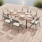 6 Pack Padded Folding Chairs with Fabric Cushion and Back, Oatmeal Stripe | Heavy Duty Foldable Dining Chair Set with Steel Frame Stackable Seat for Party Home Office Event Wedding Indoor Outdoor