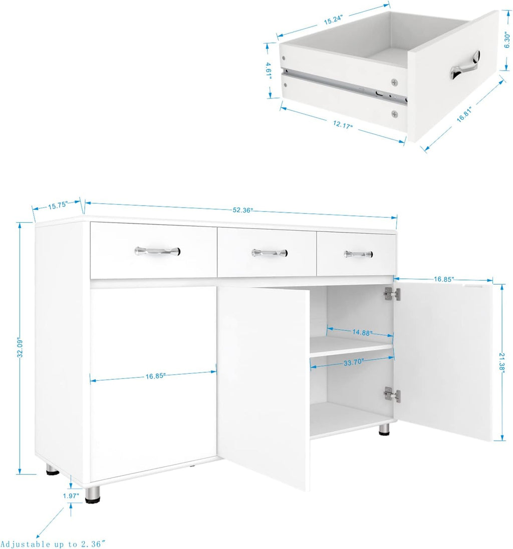 Storage Drawer File Cabinet Side Cabinet Entryway Console Side Tables with Three Drawers and Three Doors for Office or Kitchen Room (Three Doors, White)