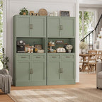 HOSTACK 71" Tall Kitchen Pantry Storage Cabinet, Wood Kitchen Hutch, Green | Modern Pantry Cabinet with Microwave Stand, Hutch Cabinet with Countertop & Drawers, Storage Cabinet for Living Room