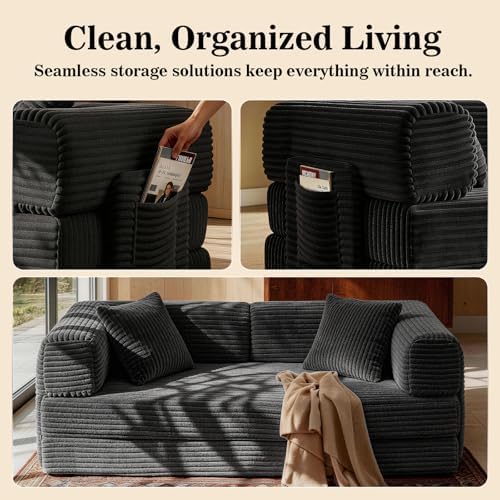 AUGOP Futon Sofa Bed Couch for Living Room,Pull Out Couch with Sleeper Sofa,Day Bed Couch with Storage Pocket,Removable Corduroy with 2 Pillow