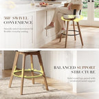 Ya-Home Mid-Century Bar Stools Set of 3, 26 Inch Swivel Counter Height Stools Linen Fabric Barstools with Barrel Backrest Wooden Legs for Kitchen Island Dining Room, White