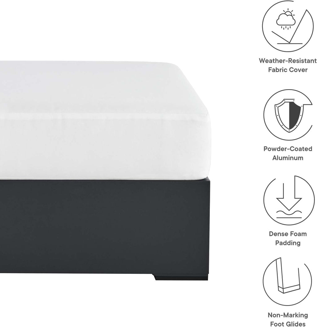 Modway Tahoe Aluminum Ottoman in Gray White with Weather-Resistant Cushion-Ideal as Outdoor Footstool, Patio or Sunroom Furniture