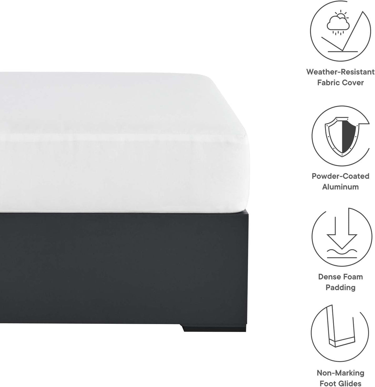 Modway Tahoe Aluminum Ottoman in Gray White with Weather-Resistant Cushion-Ideal as Outdoor Footstool, Patio or Sunroom Furniture