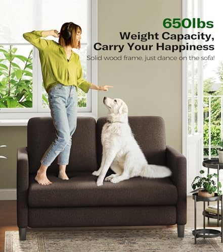 Welzona Loveseat, 51" Small Couch, Teddy Love Seat, Small Loveseat Sofa | Comfy Teddy Fabric, Tool-free Setup, Washable Covers, All-wood Small Sofa Couch for Living Room, Bedroom, Small Spaces, Brown