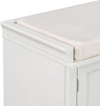 GDFStudio Jasd 42.50" Storage Bench with 2 Drawers and 2 Cabinets, Shoe Bench with Removable Cushion, Solid Wood Frame Storage Ottoman, Rectangular Cabinet Shoe Seat for Living Room Entryway, White