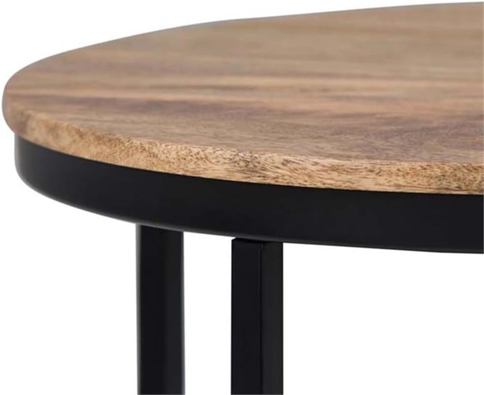 Industrial Round Side Table, 18" W x 24" H, Mango Hardwood and Metal Frame, Natural Finish, Open Bottom Shelf, Multipurpose Accent Table for Living Room, Bedroom, or Office