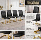 79" Black Dining Table Set for 8,Modern Luxury Dining Table Set with Chrome Gold Legs, Faux Marble Kitchen Table with 8 Black Gold Chairs for Kitchen and Dining Room