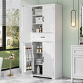 72 Inch Storage Cabinet, Tall Kitchen Pantry Cabinet with Slide Rails Drawer and Adjustable Shelf, Linen Storage Cabinet with Doors and Functional Storage Rack, for Bathroom or Kitchen, White