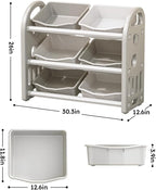 Kids Toy Storage Organizer, 3-Tier Shelves Multi-Functional Kids Storage Organizer with 6 Removable Bins Large Storage Capacity for Boys Girls Bedroom Playroom, Nursery (Grey)