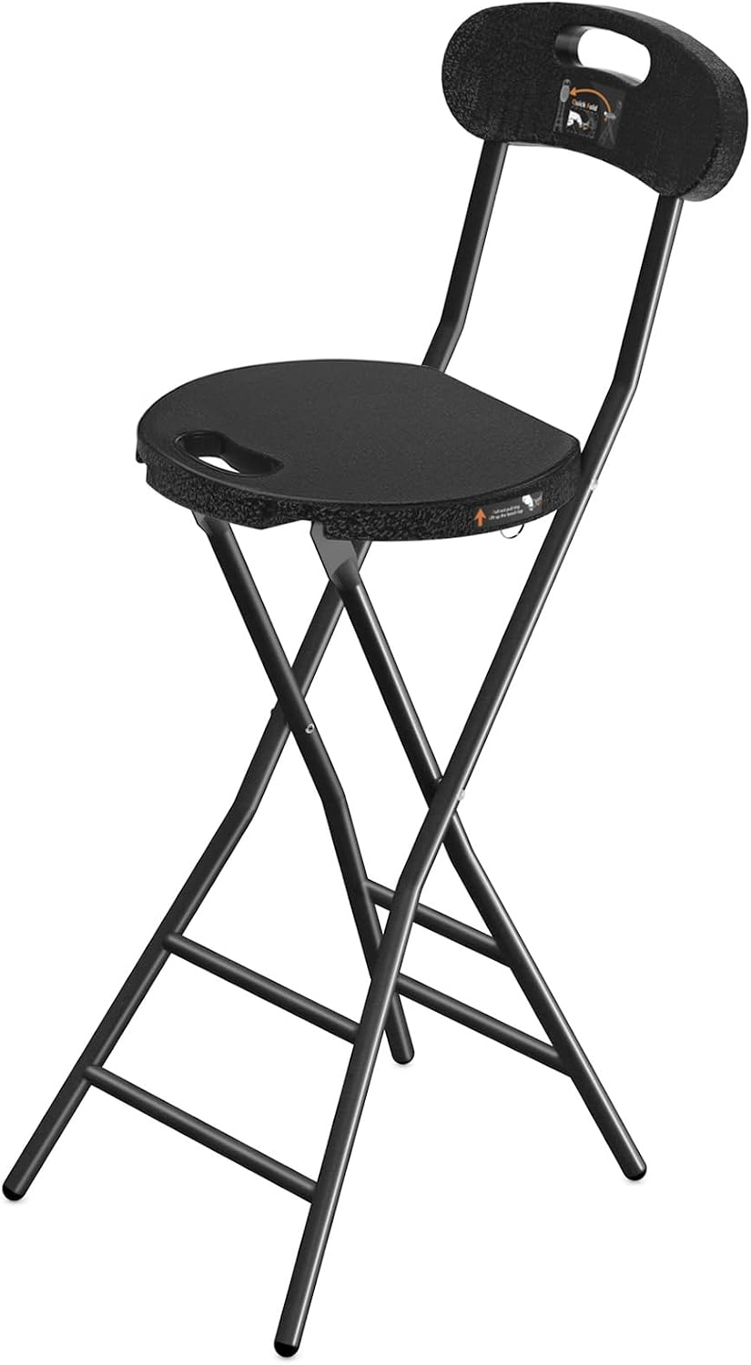 Rfiver Folding Stool with Back, Heavy Duty Foldable Stools for Adults with Handle, Portable Folding Stool Chair (24 inch Set of 1)
